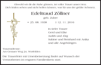 Traueranzeige von Edeltraud Zöllner von Trauerportal Echo Online