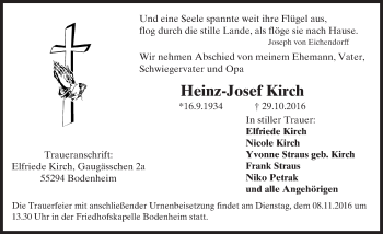 Traueranzeige von Heinz-Josef Kirch von Trauerportal Rhein Main Presse