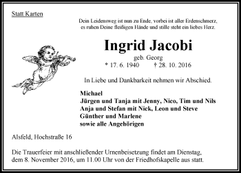 Traueranzeige von Ingrid Jacobi von VRM Trauer