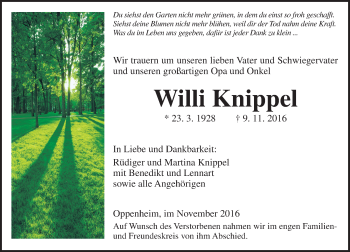 Traueranzeige von Willi Knippel von Trauerportal Rhein Main Presse