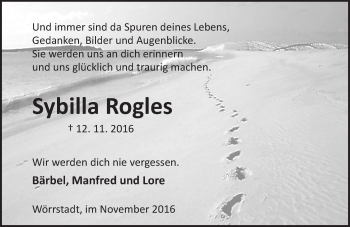Traueranzeige von Sybilla Rogles von Trauerportal Rhein Main Presse