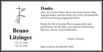 Traueranzeige von Bruno Litzinger von  Camberger Anzeiger