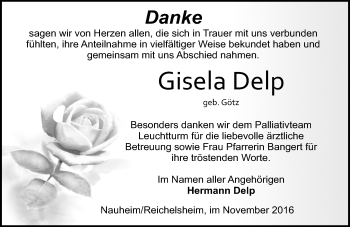 Traueranzeige von Gisela Delp von Trauerportal Echo Online