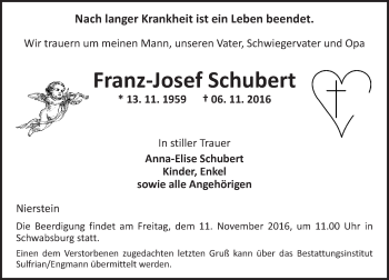 Traueranzeige von Franz-Josef Schubert von Trauerportal Rhein Main Presse
