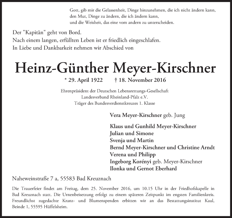  Traueranzeige für Heinz-Günther Meyer-Kirschner vom 22.11.2016 aus Trauerportal Rhein Main Presse