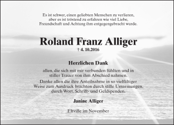 Traueranzeige von Roland Franz Alliger von Trauerportal Rhein Main Presse