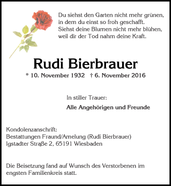 Traueranzeige von Rudi Bierbrauer von Trauerportal Rhein Main Presse