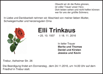 Traueranzeige von Elli Trinkaus von Trauerportal Echo Online