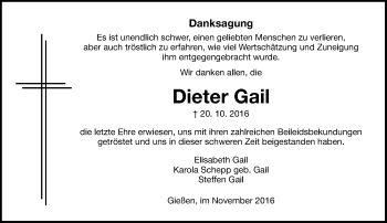 Traueranzeige von Dieter Gail von  Gießener Anzeiger