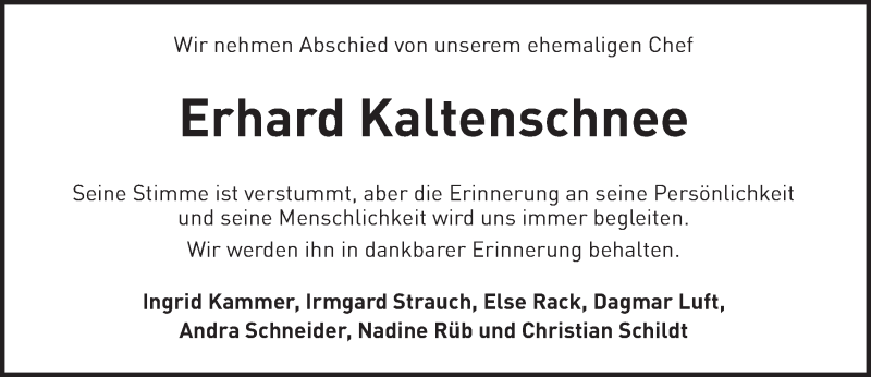  Traueranzeige für Erhard Kaltenschnee vom 05.11.2016 aus  Kreisanzeiger