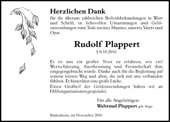 Traueranzeige von Rudolf Plappert von Trauerportal Rhein Main Presse