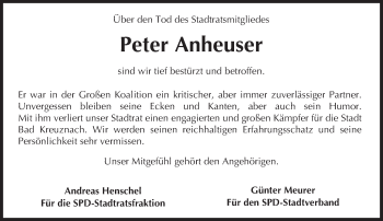 Traueranzeige von Peter Anheuser von Trauerportal Rhein Main Presse