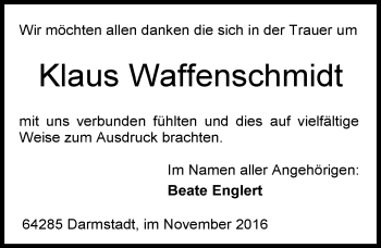 Traueranzeige von Klaus Waffenschmidt von Trauerportal Echo Online