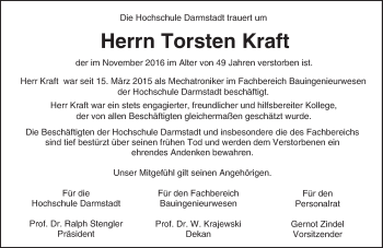 Traueranzeige von Torsten Kraft von Trauerportal Echo Online