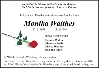 Traueranzeige von Monika Walther von Trauerportal Echo Online