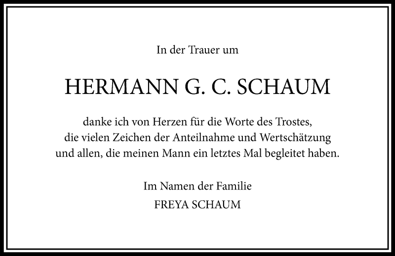 Traueranzeige für Hermann G.C. Schaum vom 05.11.2016 aus  Gießener Anzeiger