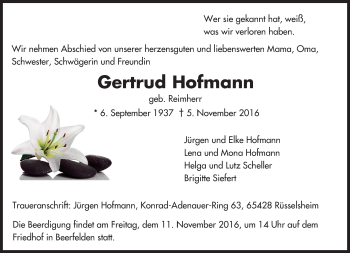 Traueranzeige von Gertrud Hofmann von Trauerportal Echo Online