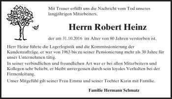 Traueranzeige von Robert Heinz von Trauerportal Echo Online