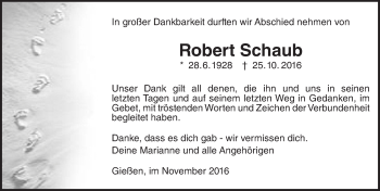 Traueranzeige von Robert Schaub von  Gießener Anzeiger
