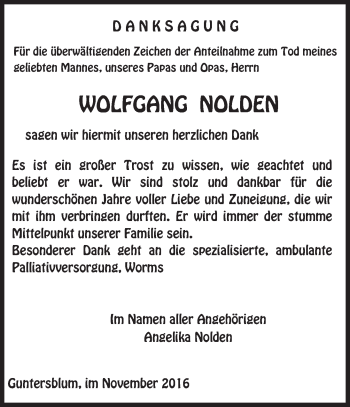 Traueranzeige von Wolfgang Nolden von Trauerportal Rhein Main Presse