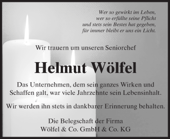 Traueranzeige von Helmut Wölfel von Trauerportal Echo Online