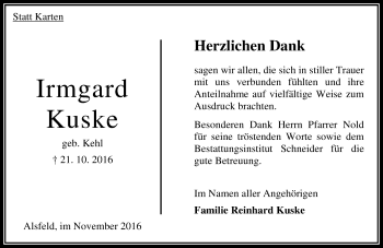 Traueranzeige von Irmgard Kuske von VRM Trauer