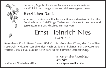 Traueranzeige von Ernst Heinrich Nies von  Kreisanzeiger