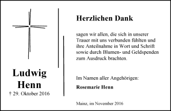 Traueranzeige von Ludwig Henn von Trauerportal Rhein Main Presse