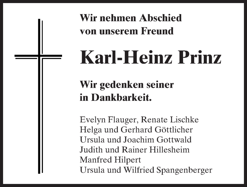  Traueranzeige für Karl-Heinz Prinz vom 26.11.2016 aus  Kreisanzeiger