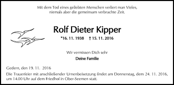 Traueranzeige von Rolf Dieter Kipper von  Kreisanzeiger