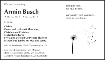 Traueranzeige von Armin Busch von Trauerportal Echo Online