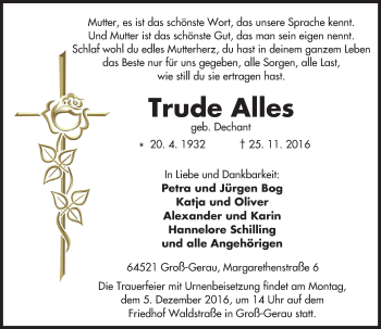 Traueranzeige von Trude Alles von Trauerportal Echo Online