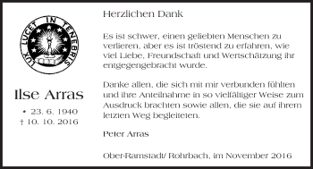 Traueranzeige von Ilse Arras von Trauerportal Echo Online