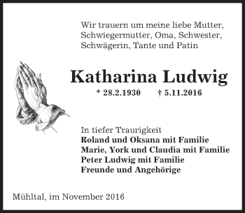 Traueranzeige von Katharina Ludwig von Trauerportal Echo Online