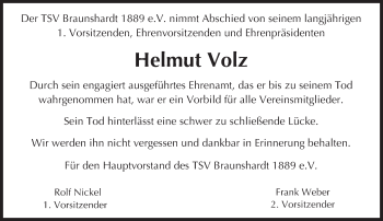 Traueranzeige von Helmut Volz von Trauerportal Echo Online