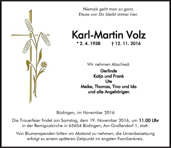 Traueranzeige von Karl-Martin Volz von  Kreisanzeiger
