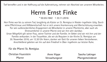 Traueranzeige von Ernst Finke von Trauerportal Rhein Main Presse