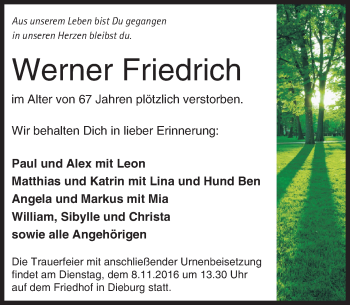 Traueranzeige von Werner Friedrich von Trauerportal Echo Online