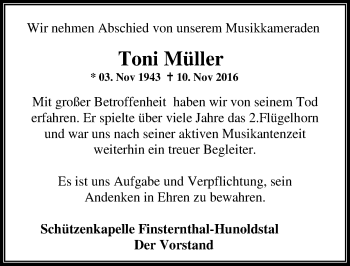 Traueranzeige von Toni Müller von  Usinger Anzeiger