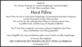 Traueranzeige von Horst Pühra von VRM Trauer