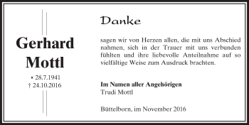 Traueranzeige von Gerhard Mottl von Trauerportal Echo Online