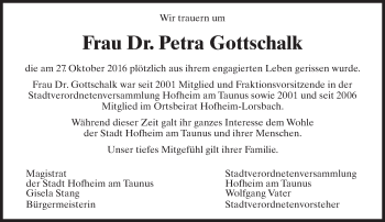 Traueranzeige von Petra Gottschalk von Trauerportal Rhein Main Presse