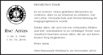 Traueranzeige von Ilse Arras von Trauerportal Echo Online