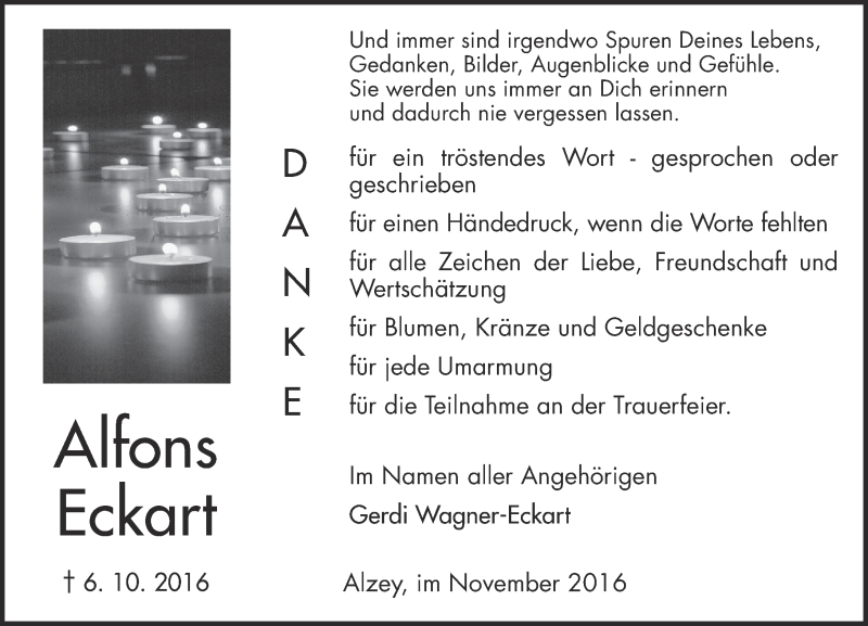  Traueranzeige für Alfons Eckart vom 05.11.2016 aus Trauerportal Rhein Main Presse