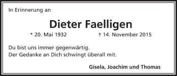 Traueranzeige von Dieter Faelligen von Trauerportal Rhein Main Presse