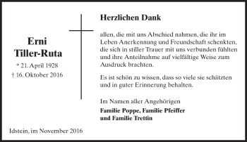 Traueranzeige von Erni Tiller-Ruta von Trauerportal Rhein Main Presse