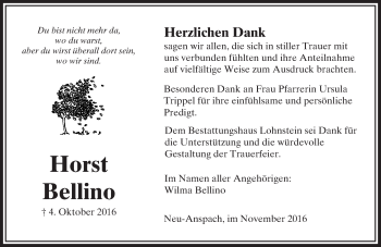 Traueranzeige von Horst Bellino von  Usinger Anzeiger