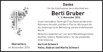 Traueranzeige von Berti Gruber von  Camberger Anzeiger