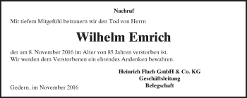 Traueranzeige von Wilhelm Emrich von  Kreisanzeiger