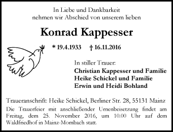 Traueranzeige von Konrad Kappesser von Trauerportal Rhein Main Presse